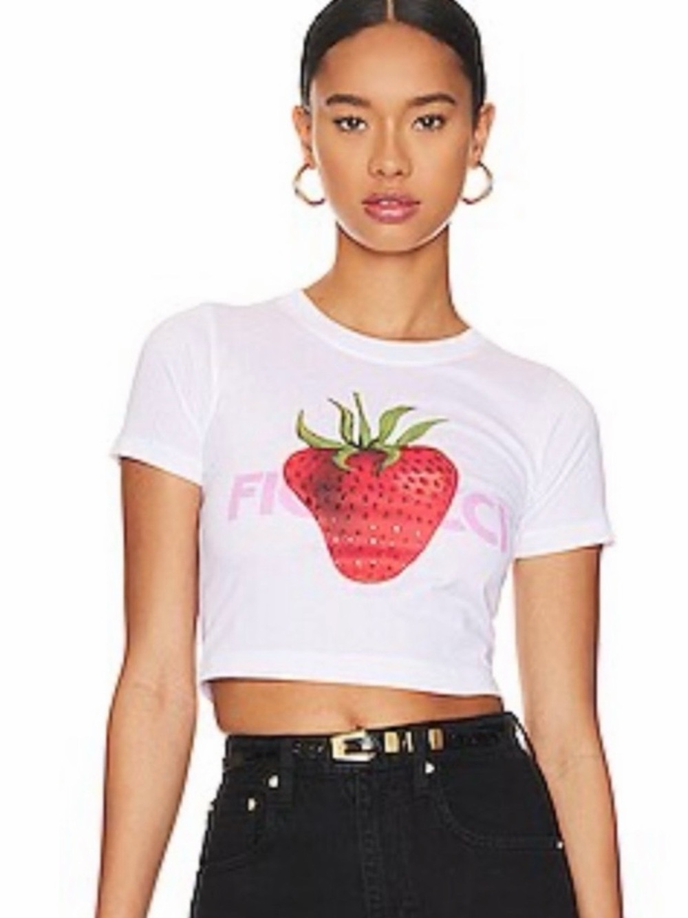 Fiorucci White Crop Tee with Strawberry Graphic Sz XS